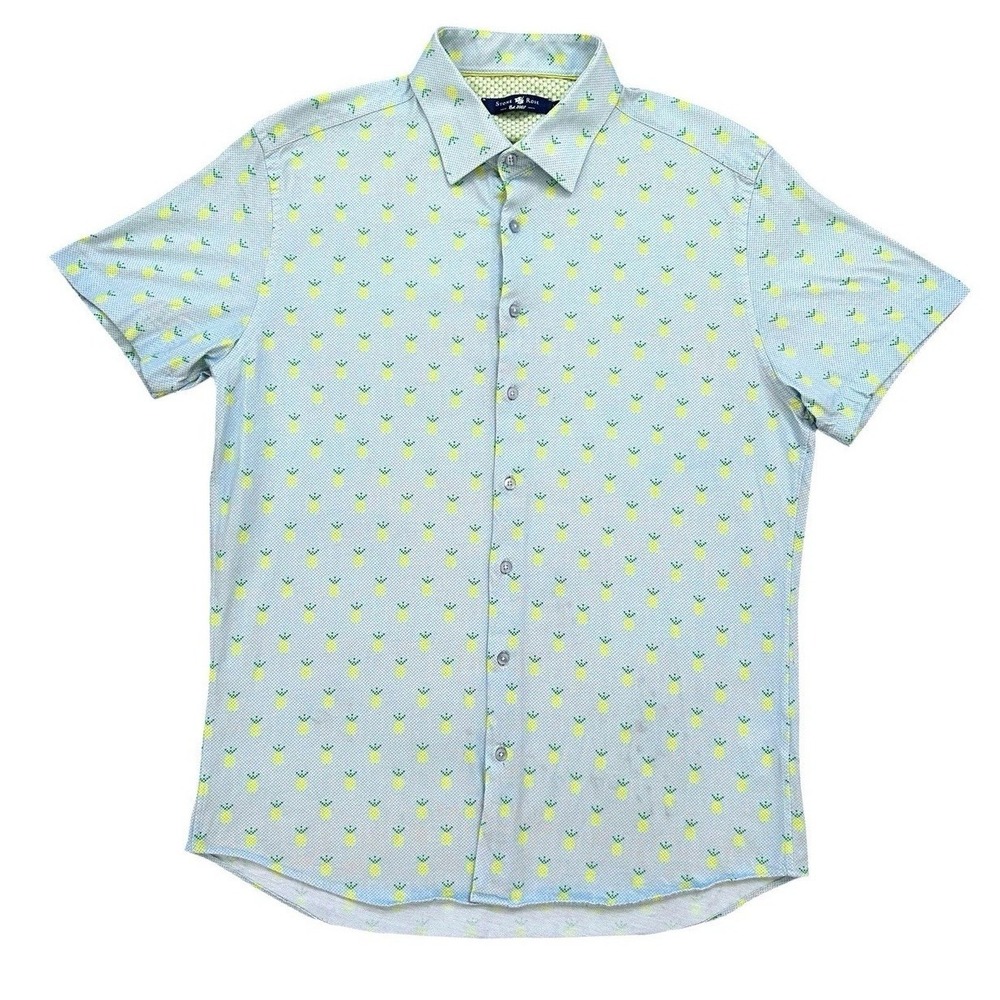 Stone Rose‎ Men's Button Front Fruity Shirt Size Large Blue Colorful Pineapples